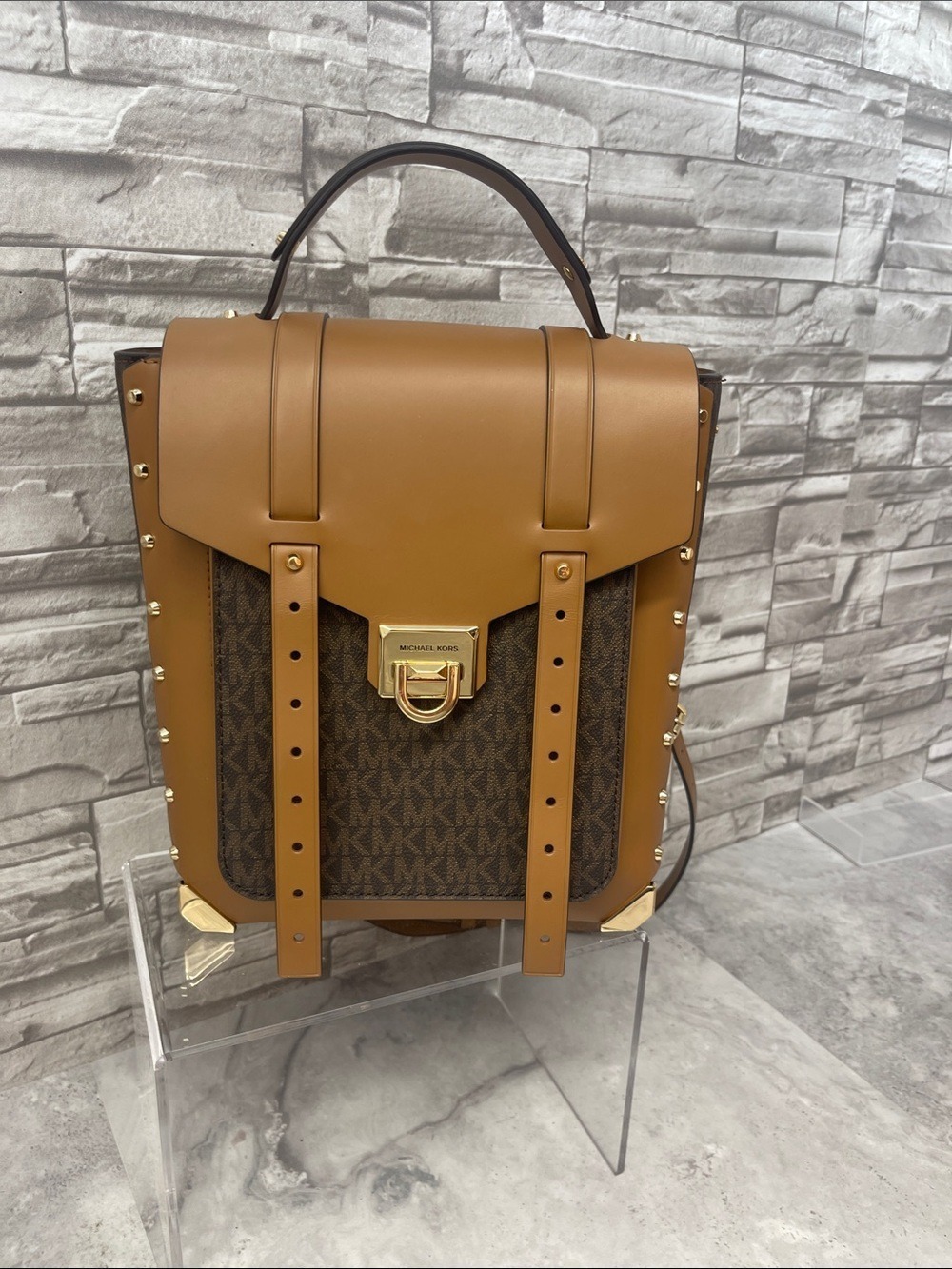 Michael Kors Manhattan Backpack Satchel & Matching Wallet Brown MK Logo - Picture 6 of 15